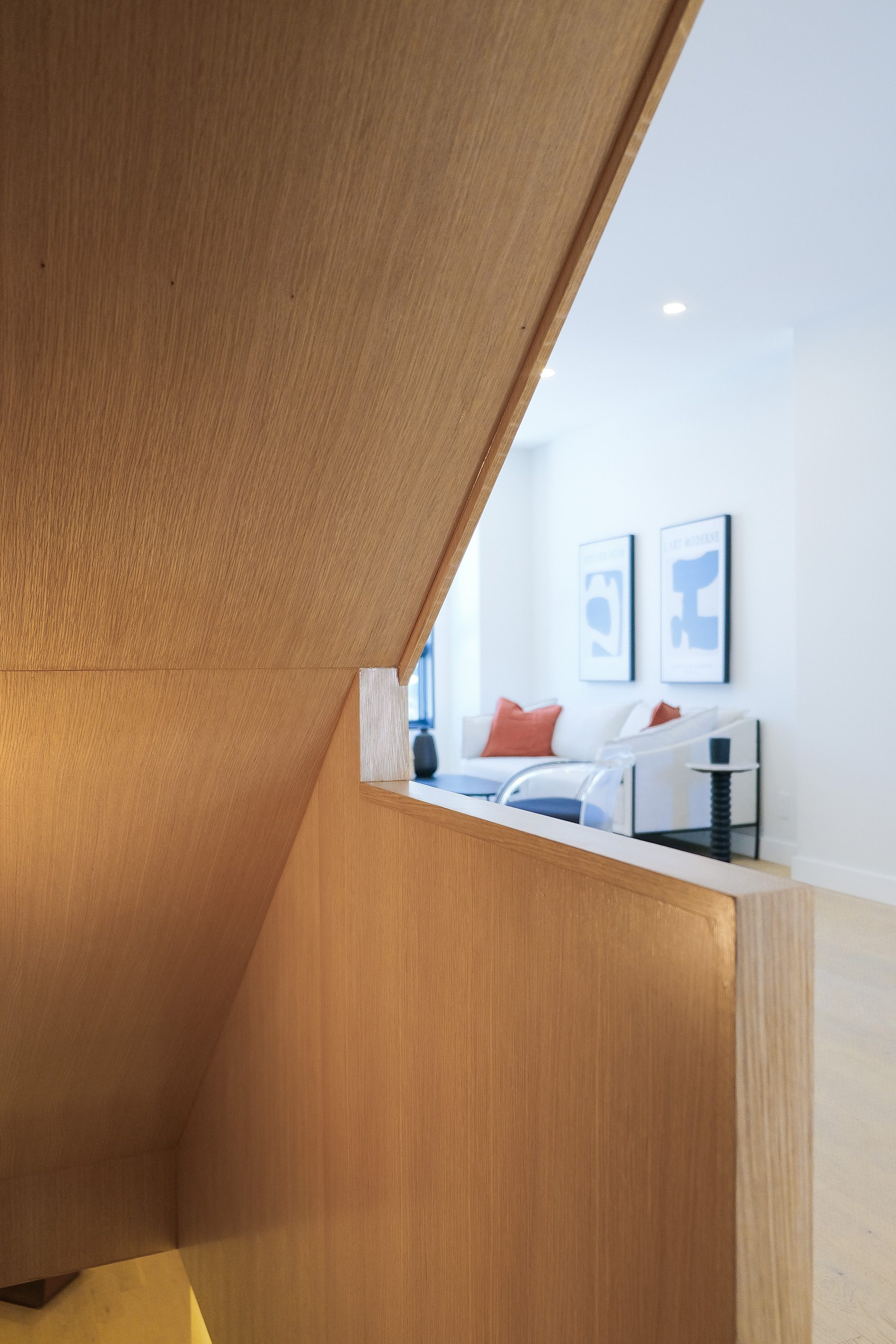 White oak staircase millwork detail at Junction House, Toronto